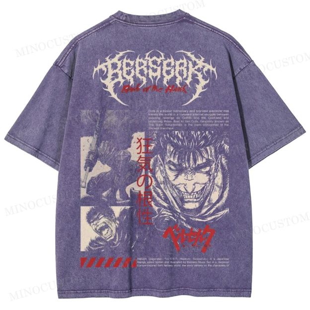 Berserk Dark Fantasy Action Graphic Washed T-Shirt