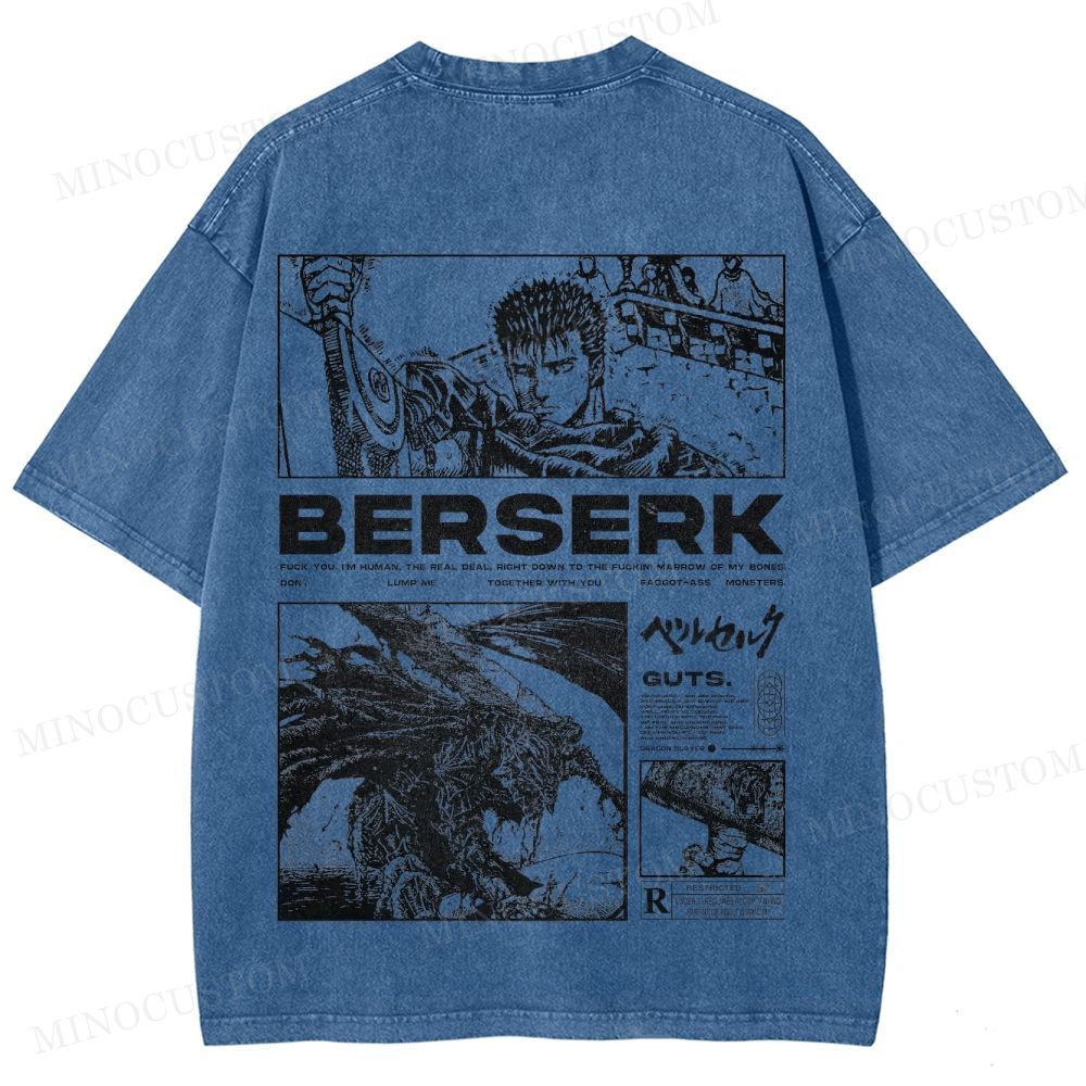 Berserk Dark Fantasy Action Manga Graphic Washed T-Shirt 