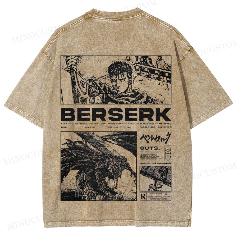 Berserk Dark Fantasy Action Manga Graphic Washed T-Shirt 
