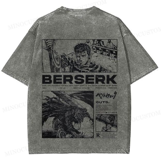 Berserk Dark Fantasy Action Manga Graphic Washed T-Shirt 