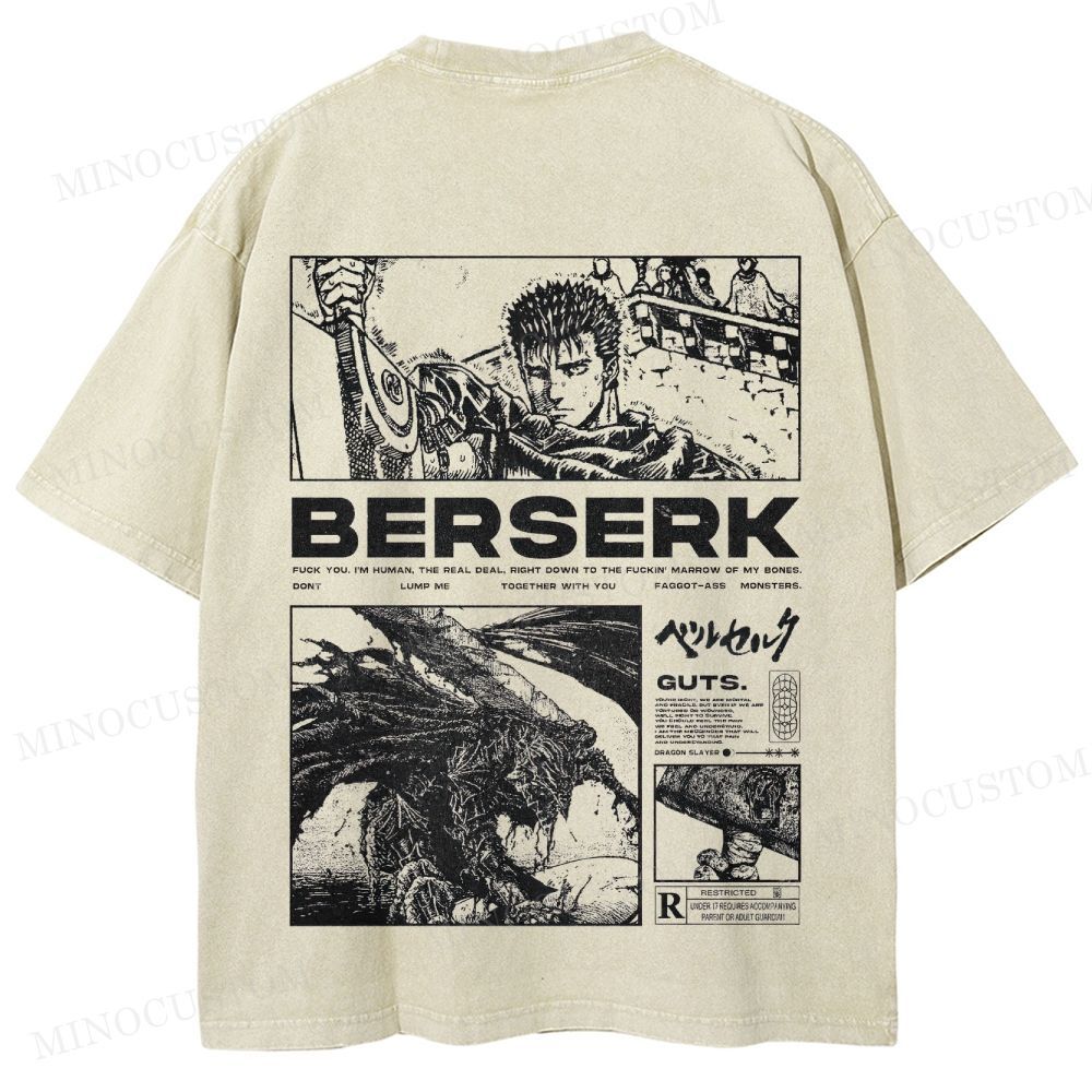 Berserk Dark Fantasy Action Manga Graphic Washed T-Shirt 