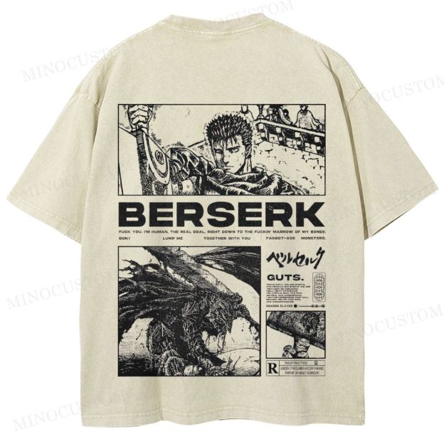 Berserk Dark Fantasy Action Manga Graphic Washed T-Shirt 
