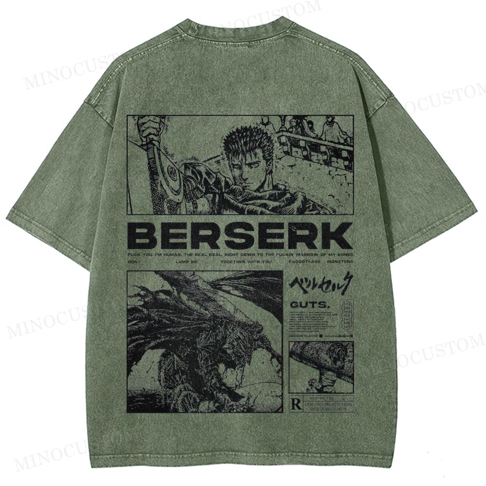 Berserk Dark Fantasy Action Manga Graphic Washed T-Shirt 