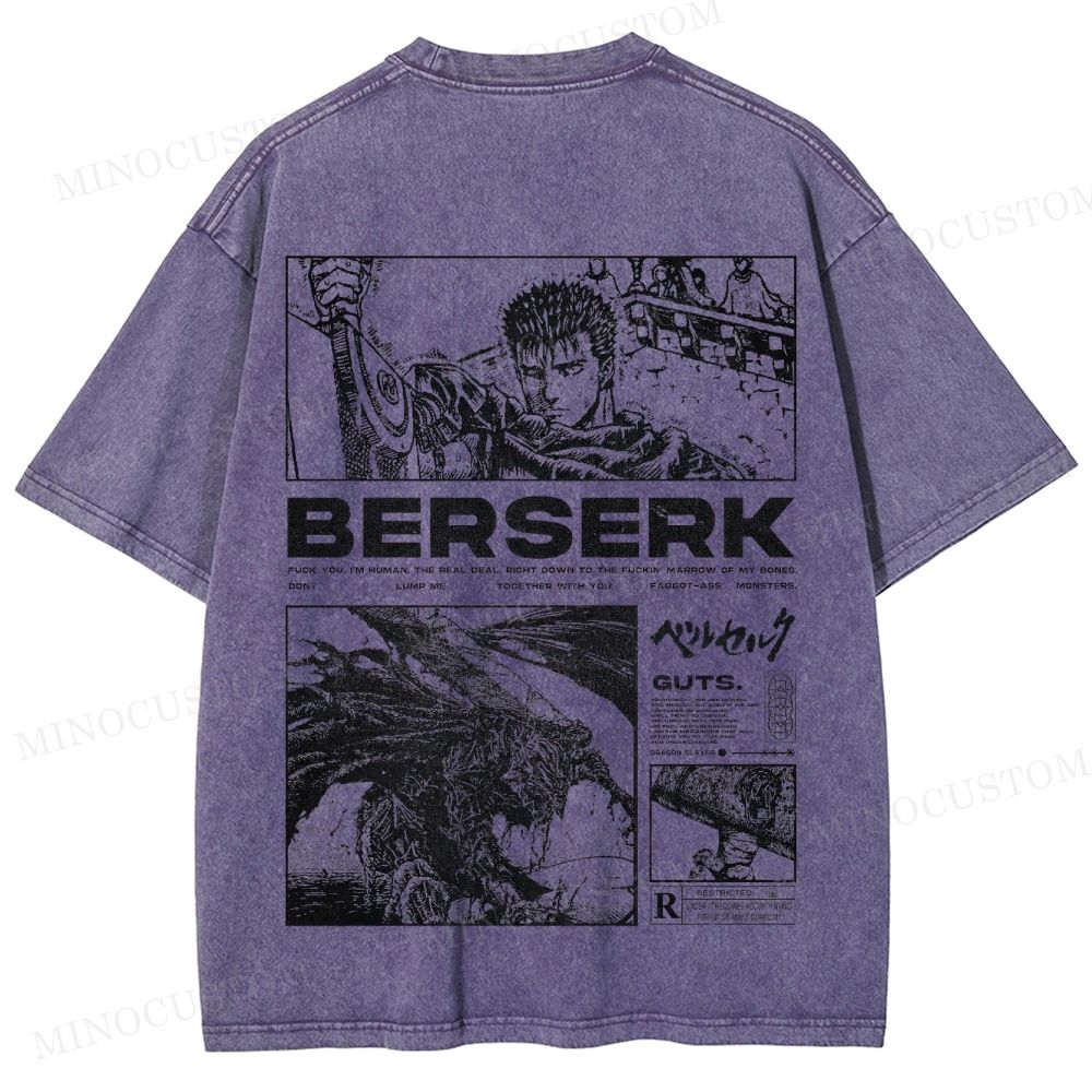 Berserk Dark Fantasy Action Manga Graphic Washed T-Shirt 