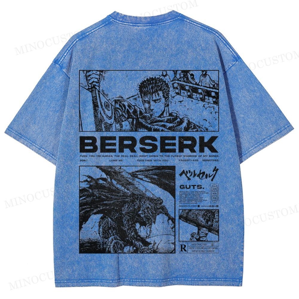 Berserk Dark Fantasy Action Manga Graphic Washed T-Shirt 