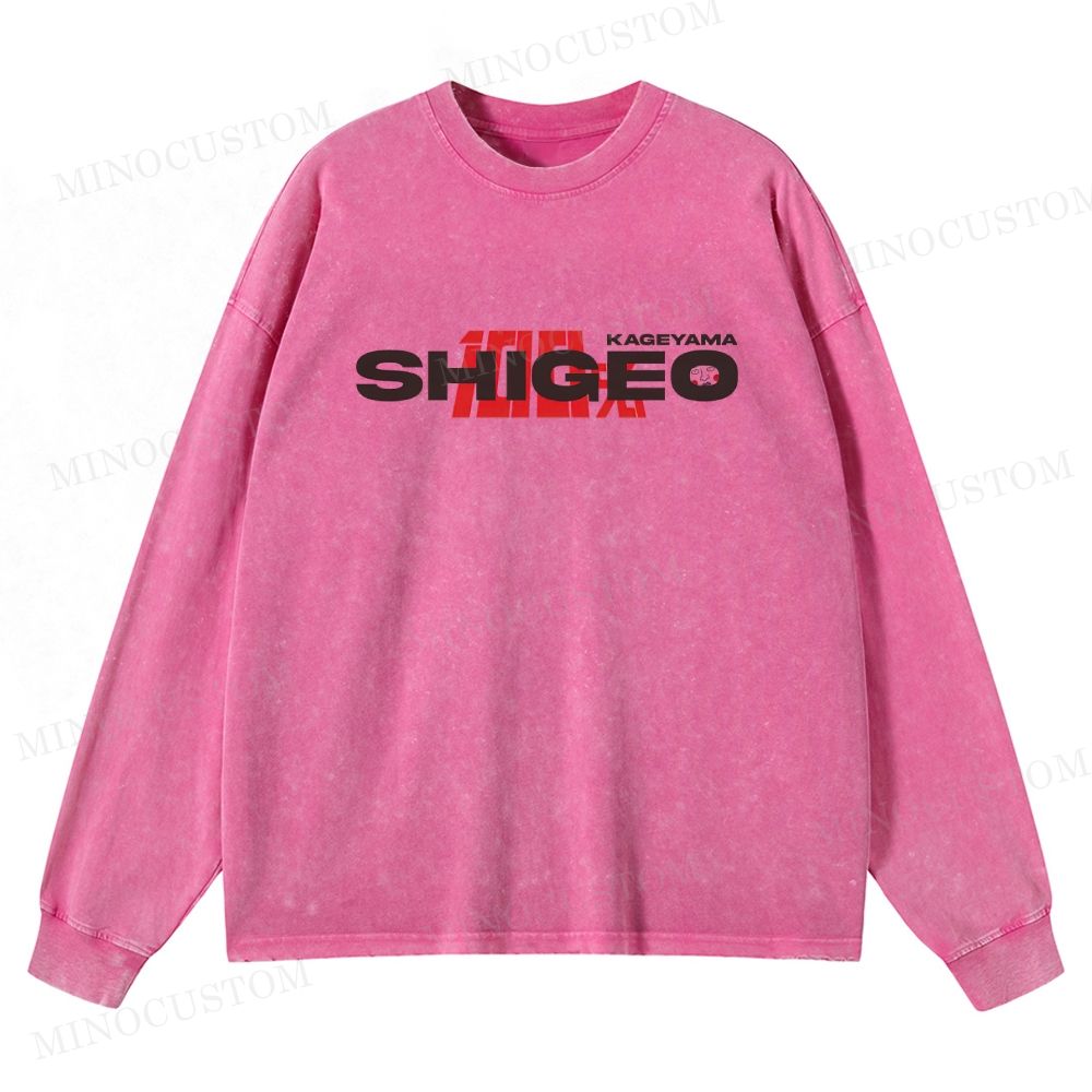 Mob Psycho 100 Supernatural Action Anime Graphic Washed Long-Sleeved T-Shirt