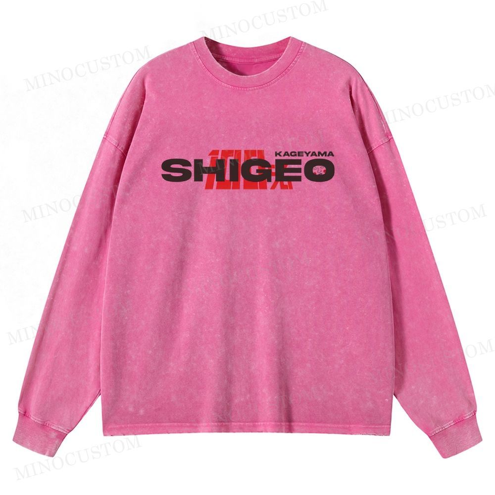 Mob Psycho 100 Supernatural Action Anime Graphic Washed Long-Sleeved T-Shirt