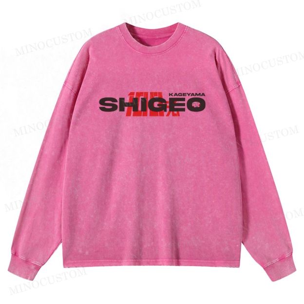 Mob Psycho 100 Supernatural Action Anime Graphic Washed Long-Sleeved T-Shirt