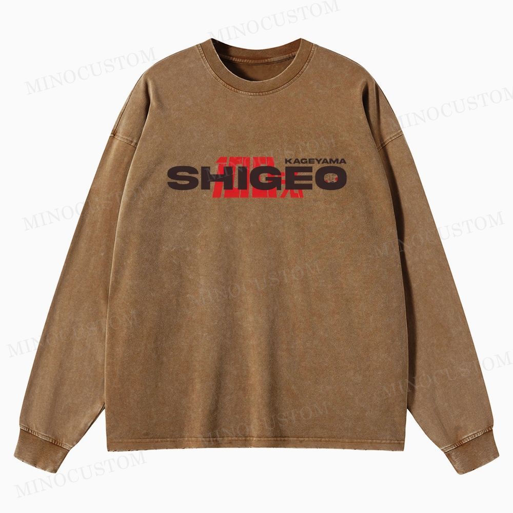 Mob Psycho 100 Supernatural Action Anime Graphic Washed Long-Sleeved T-Shirt
