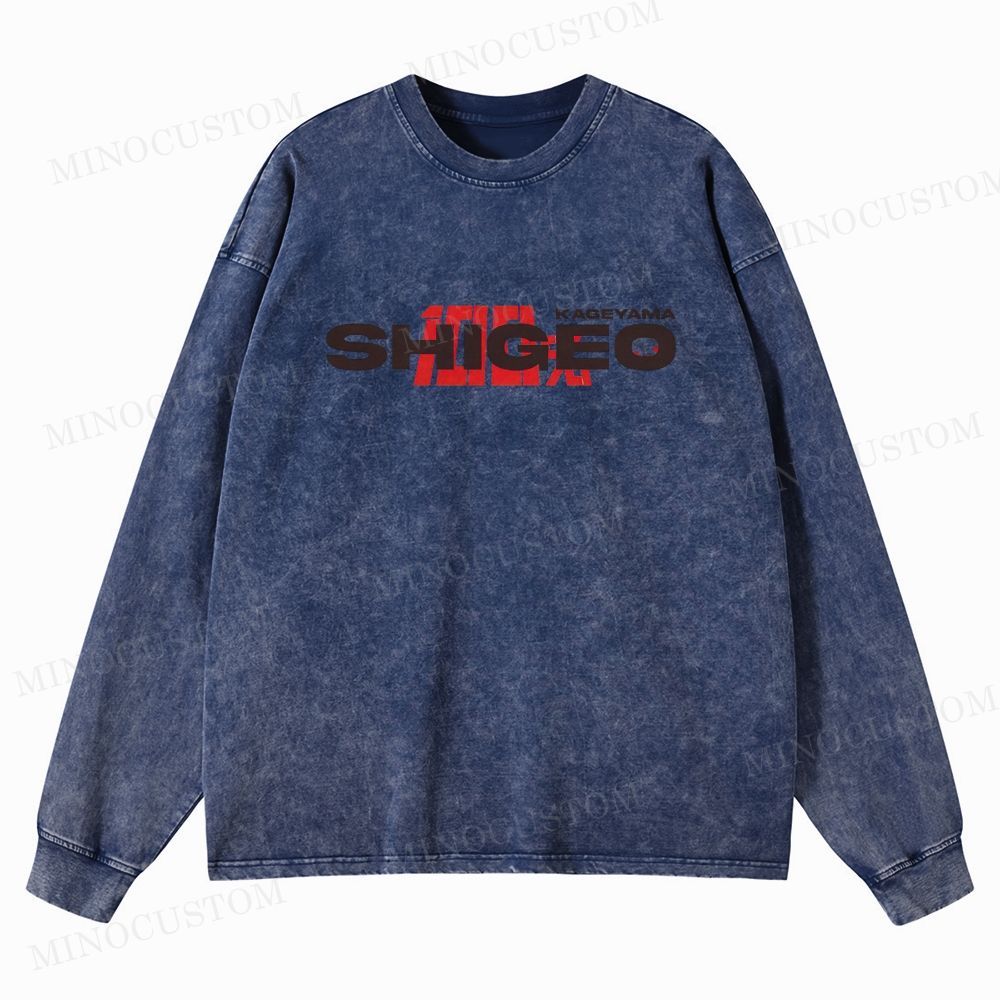 Mob Psycho 100 Supernatural Action Anime Graphic Washed Long-Sleeved T-Shirt