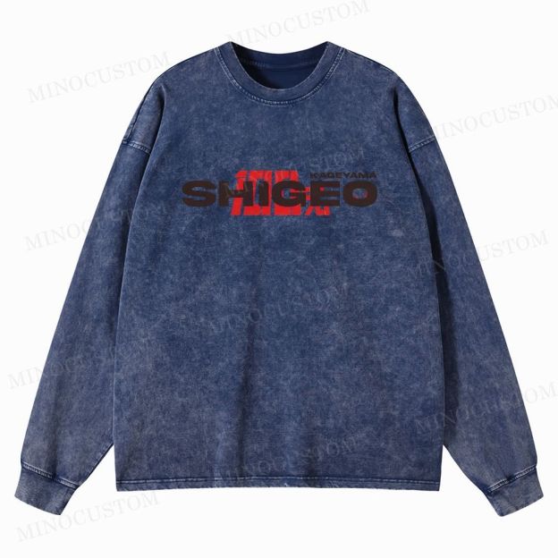 Mob Psycho 100 Supernatural Action Anime Graphic Washed Long-Sleeved T-Shirt