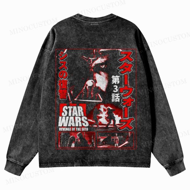 Star Wars: Revenge of the Sith Sci-Fi Action Graphic Washed Long-Sleeved T-Shirt