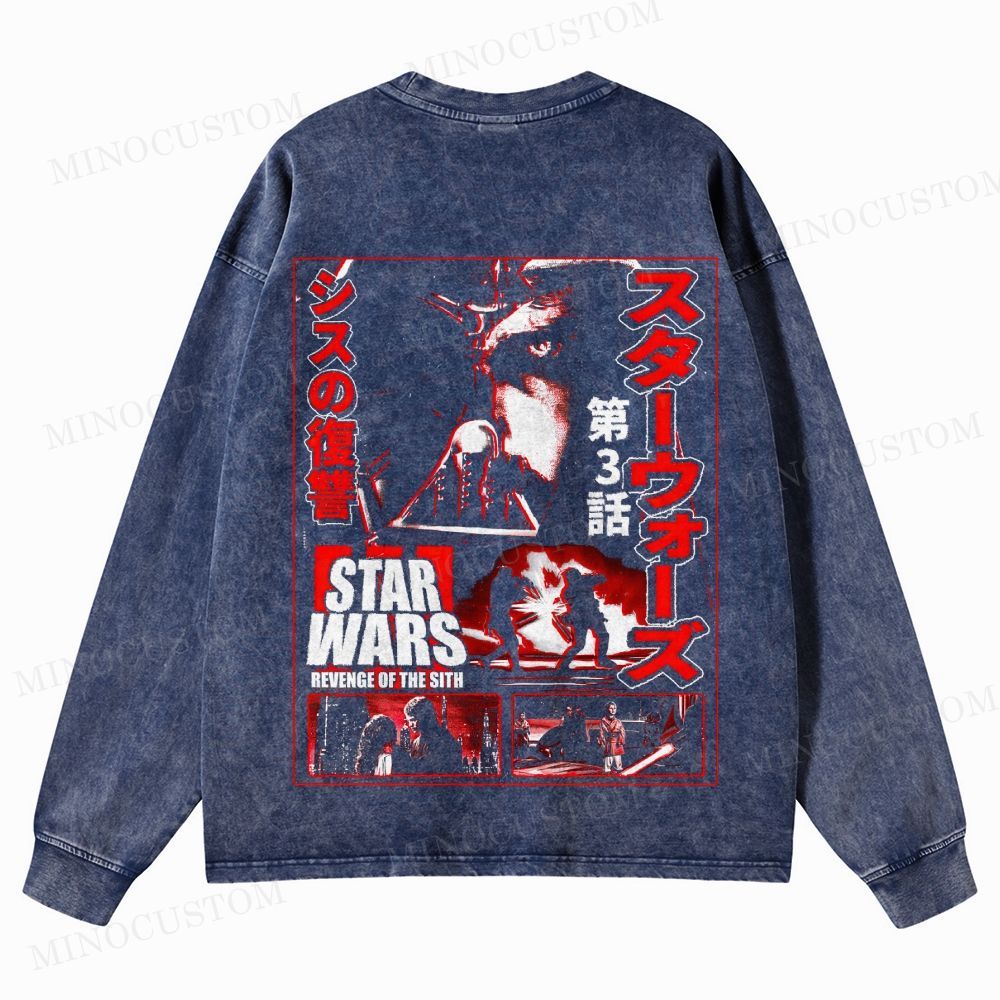 Star Wars: Revenge of the Sith Sci-Fi Action Graphic Washed Long-Sleeved T-Shirt