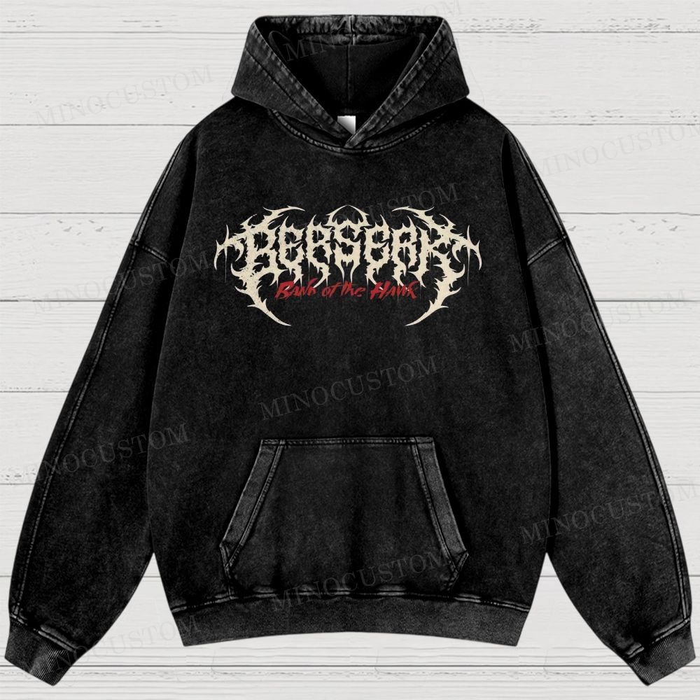 Berserk Dark Fantasy Action Graphic Washed Hoodies