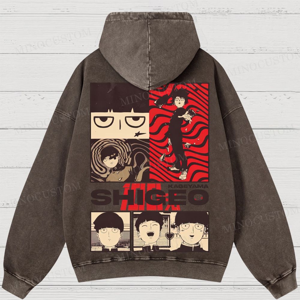 Mob Psycho 100 Supernatural Action Anime Graphic Washed Hoodies