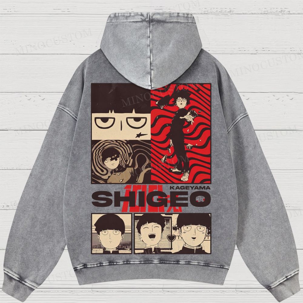 Mob Psycho 100 Supernatural Action Anime Graphic Washed Hoodies