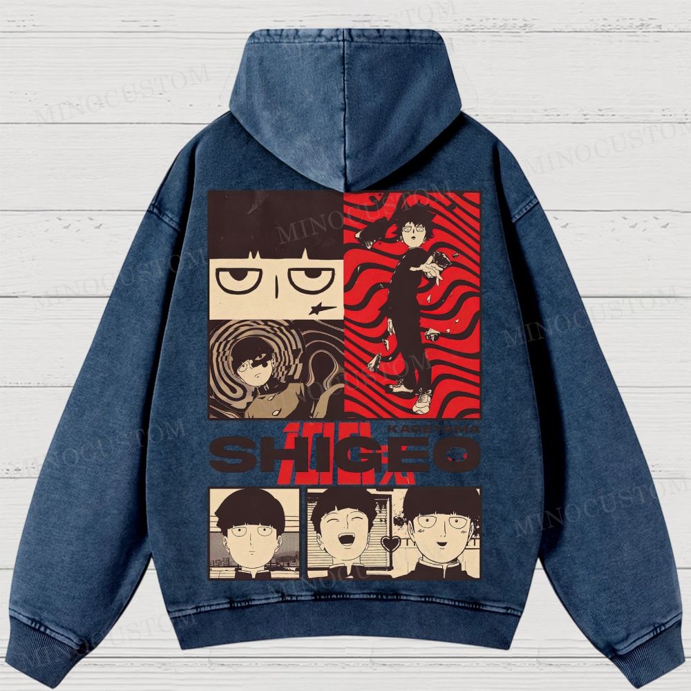 Mob Psycho 100 Supernatural Action Anime Graphic Washed Hoodies