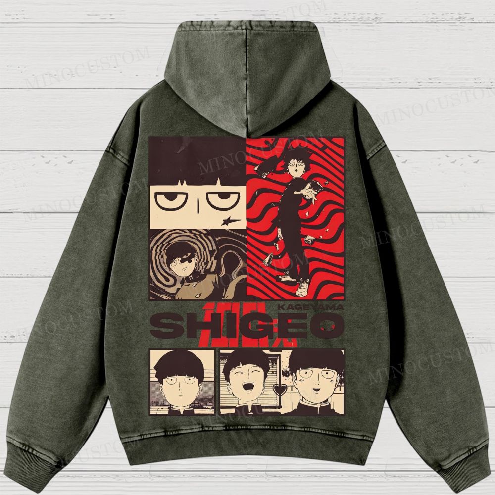 Mob Psycho 100 Supernatural Action Anime Graphic Washed Hoodies