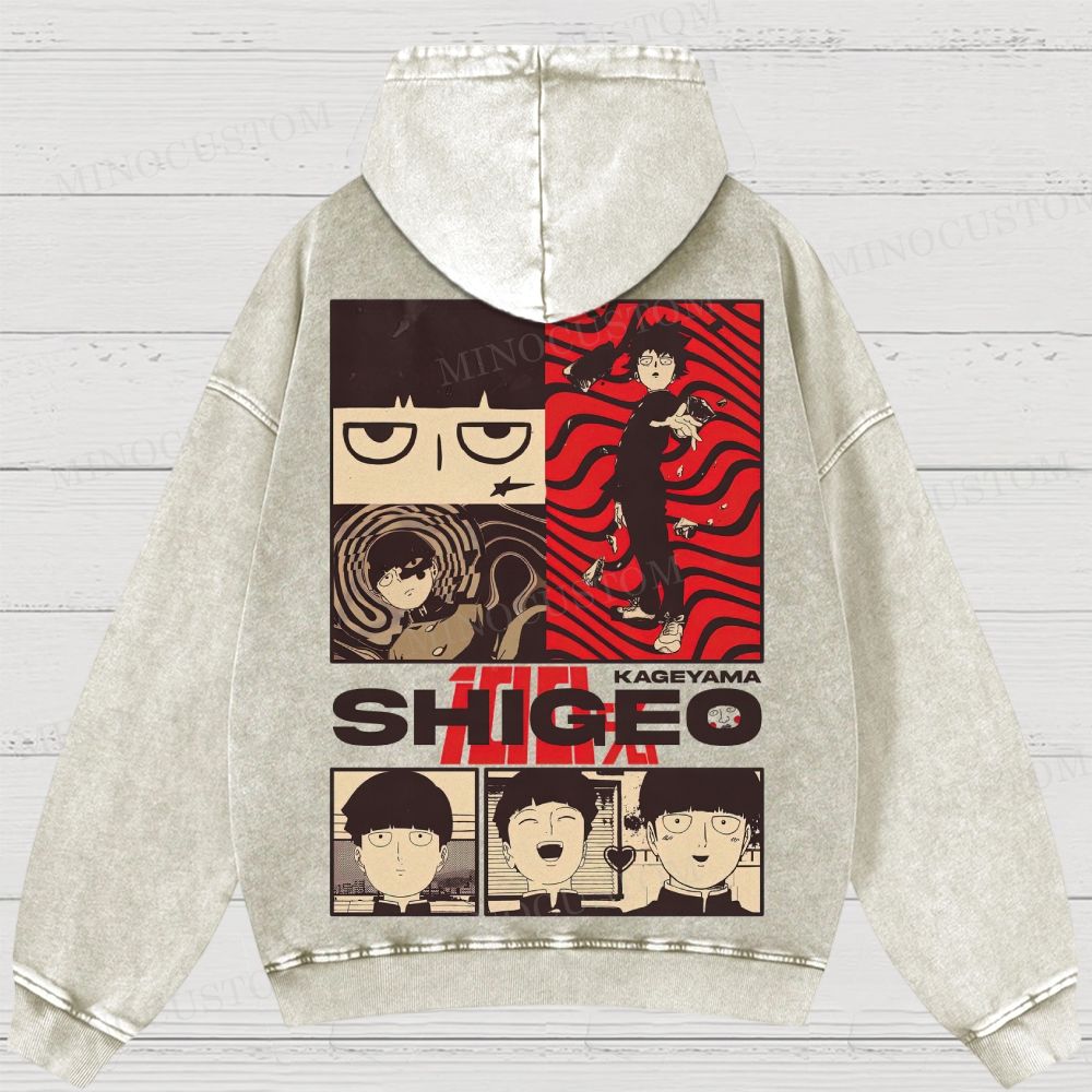 Mob Psycho 100 Supernatural Action Anime Graphic Washed Hoodies