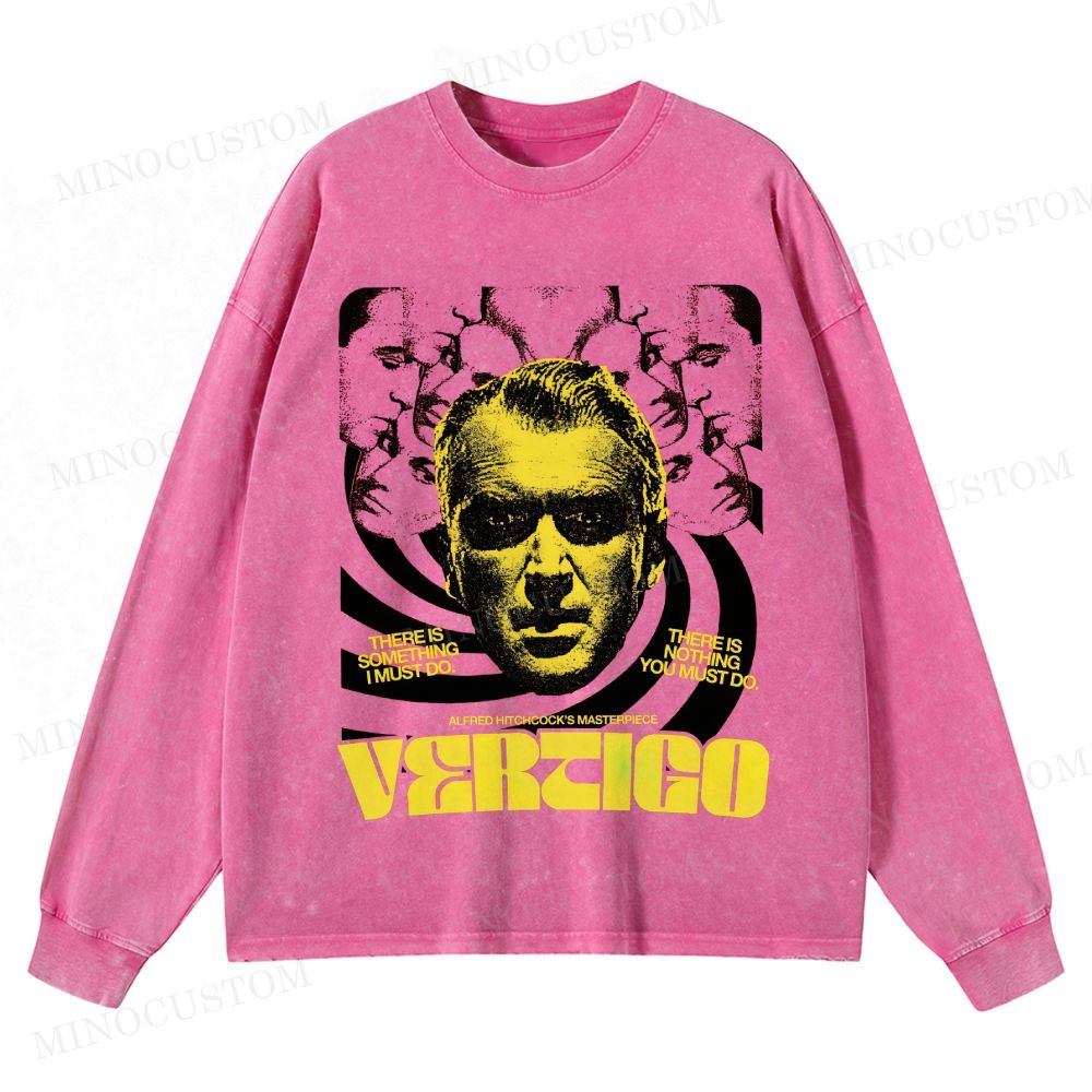 Vertigo Psychological Thriller Graphic Washed Long-Sleeved T-Shirt