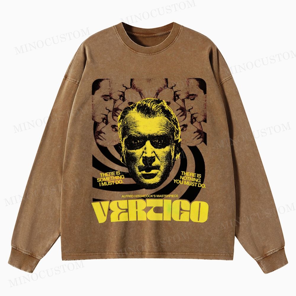 Vertigo Psychological Thriller Graphic Washed Long-Sleeved T-Shirt
