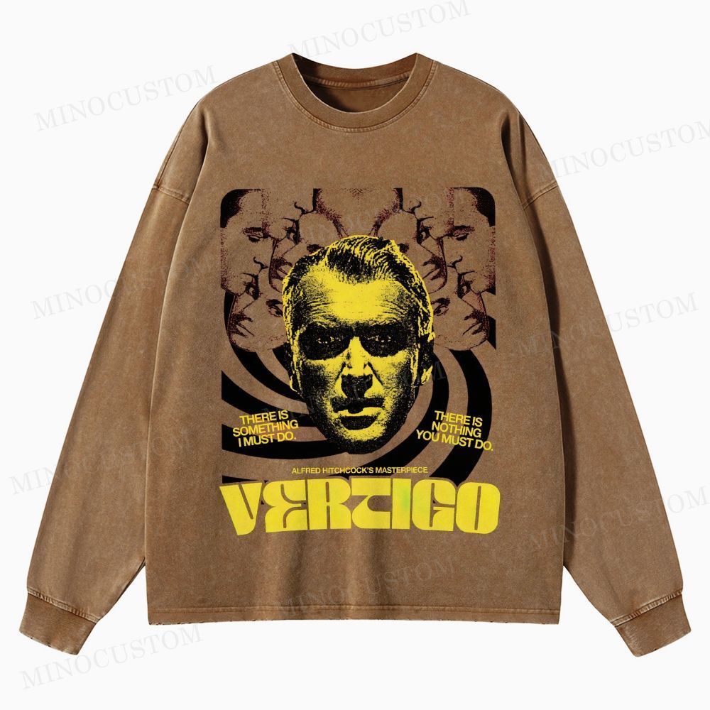 Vertigo Psychological Thriller Graphic Washed Long-Sleeved T-Shirt