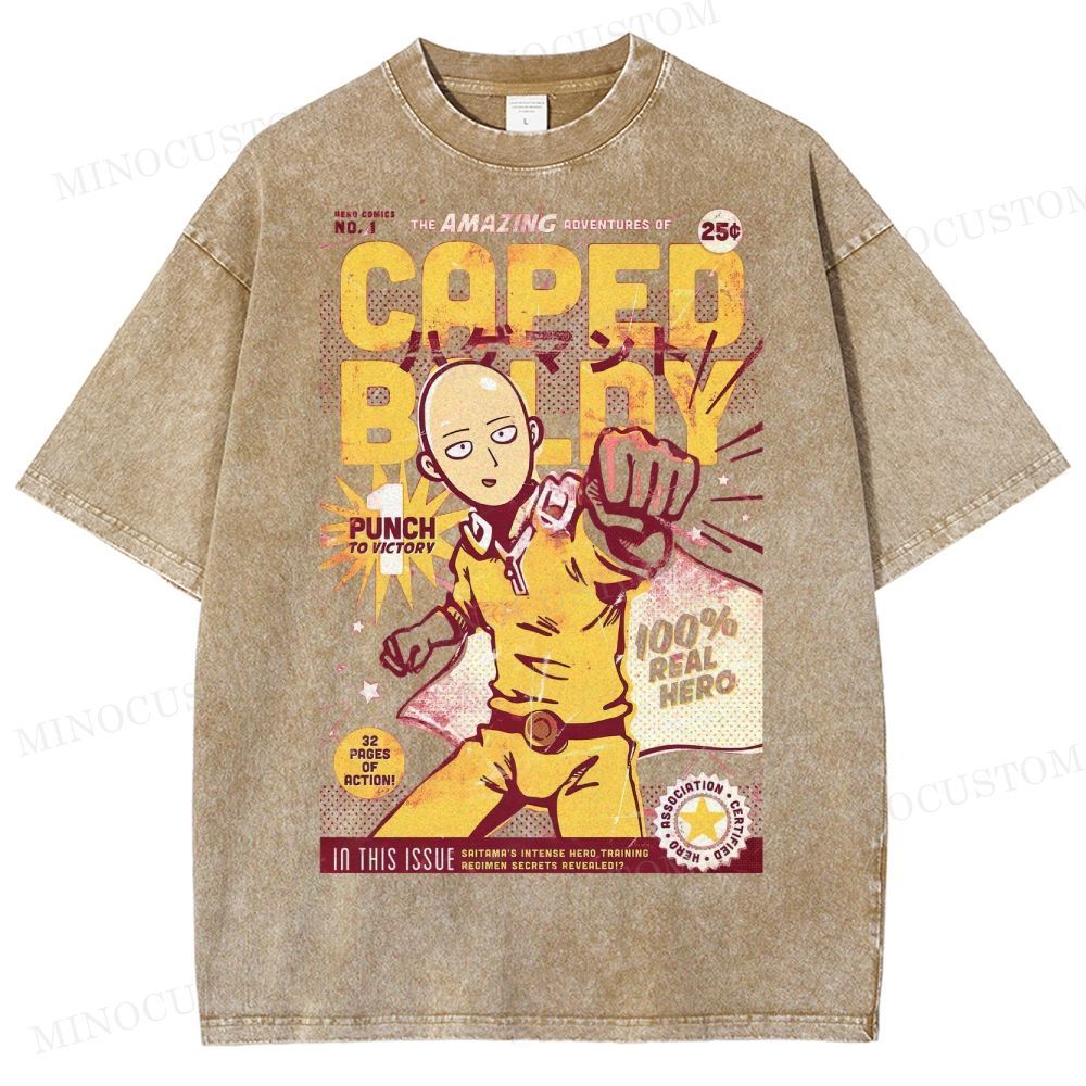 Caped Baldy Comic Washed T-Shirt 