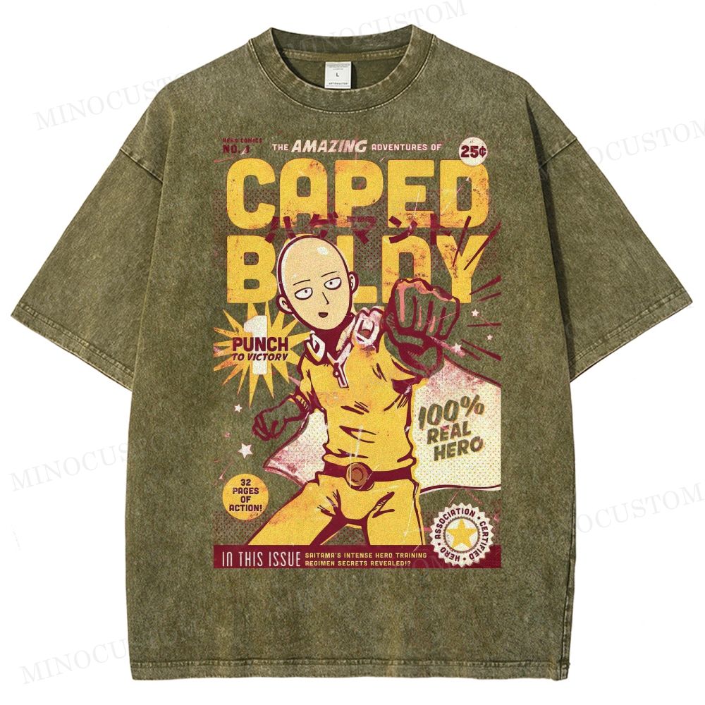 Caped Baldy Comic Washed T-Shirt 