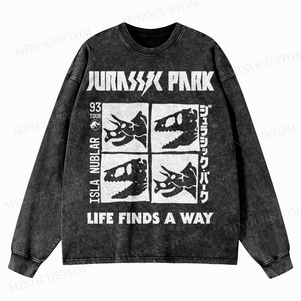Dinosaur Skull Washed Long-Sleeved T-Shirt
