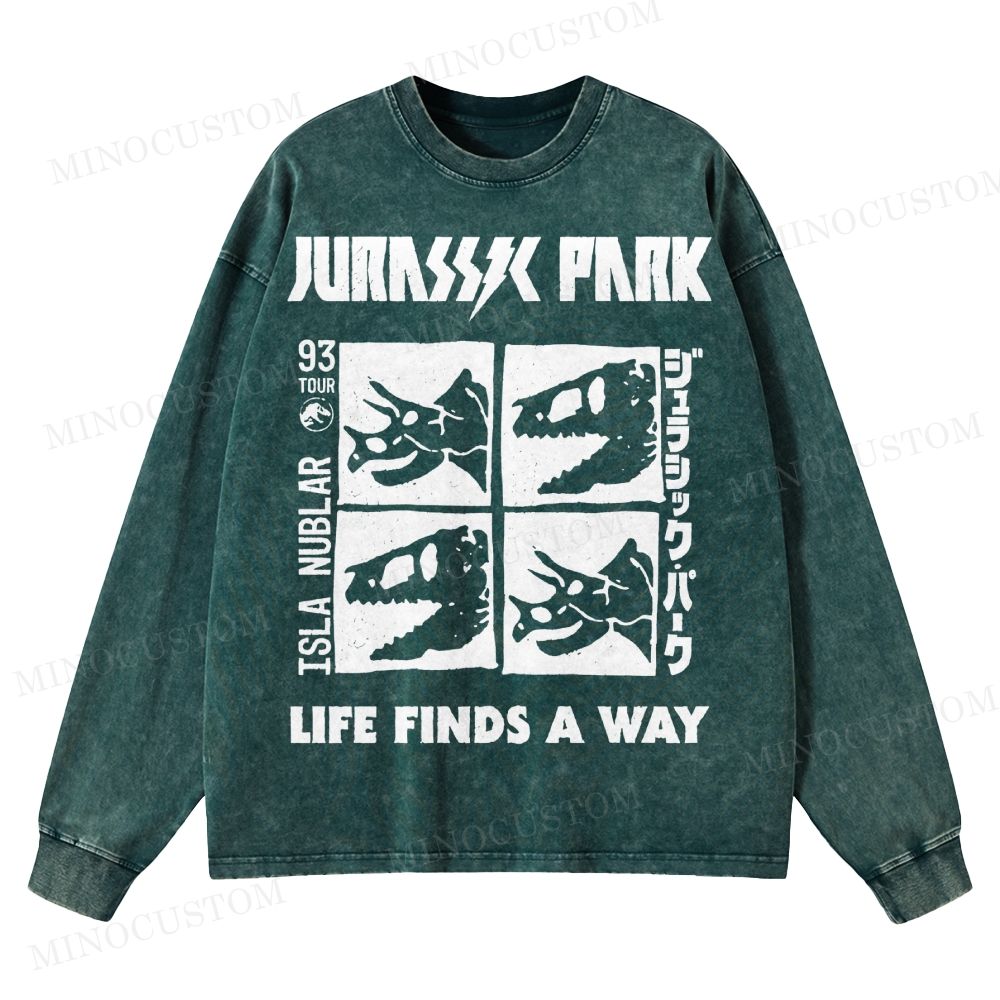 Dinosaur Skull Washed Long-Sleeved T-Shirt