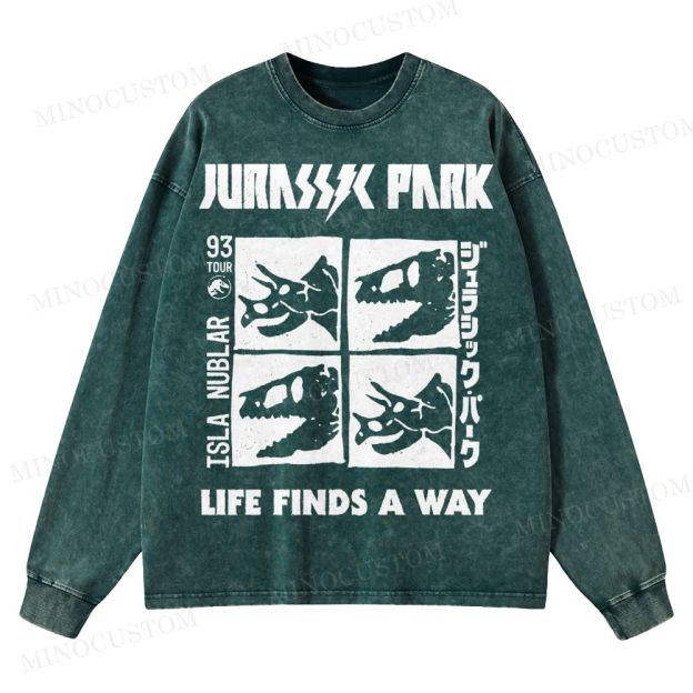 Dinosaur Skull Washed Long-Sleeved T-Shirt