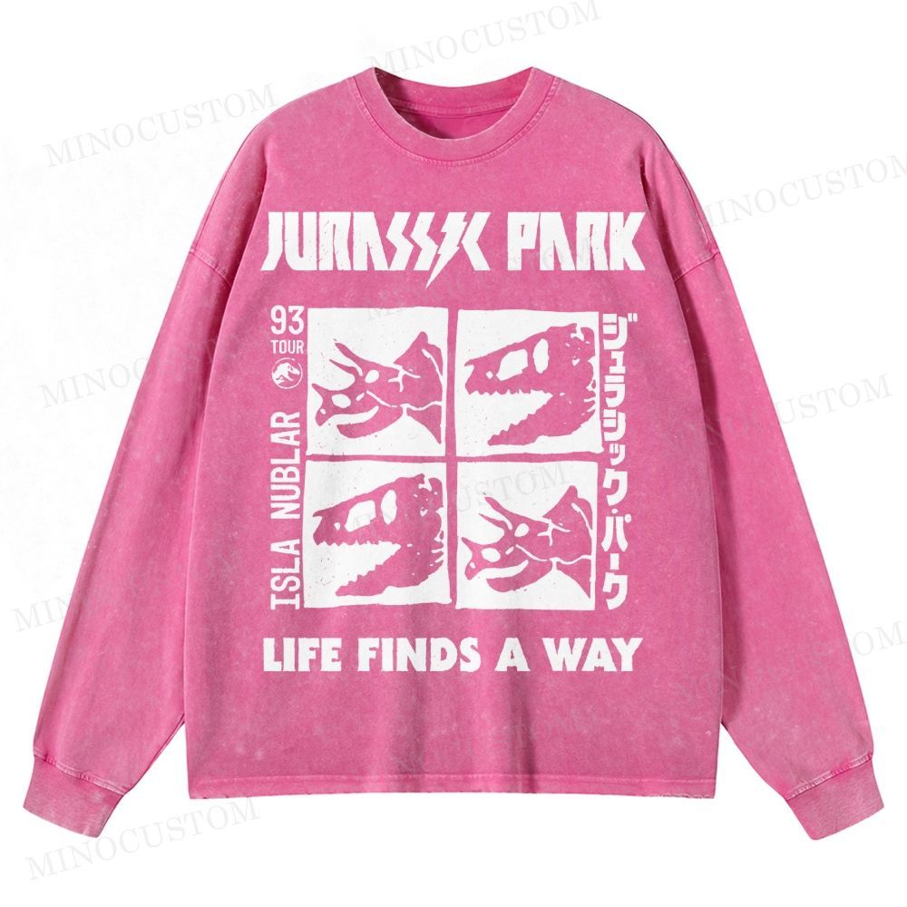 Dinosaur Skull Washed Long-Sleeved T-Shirt