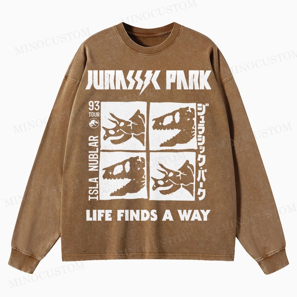 Dinosaur Skull Washed Long-Sleeved T-Shirt