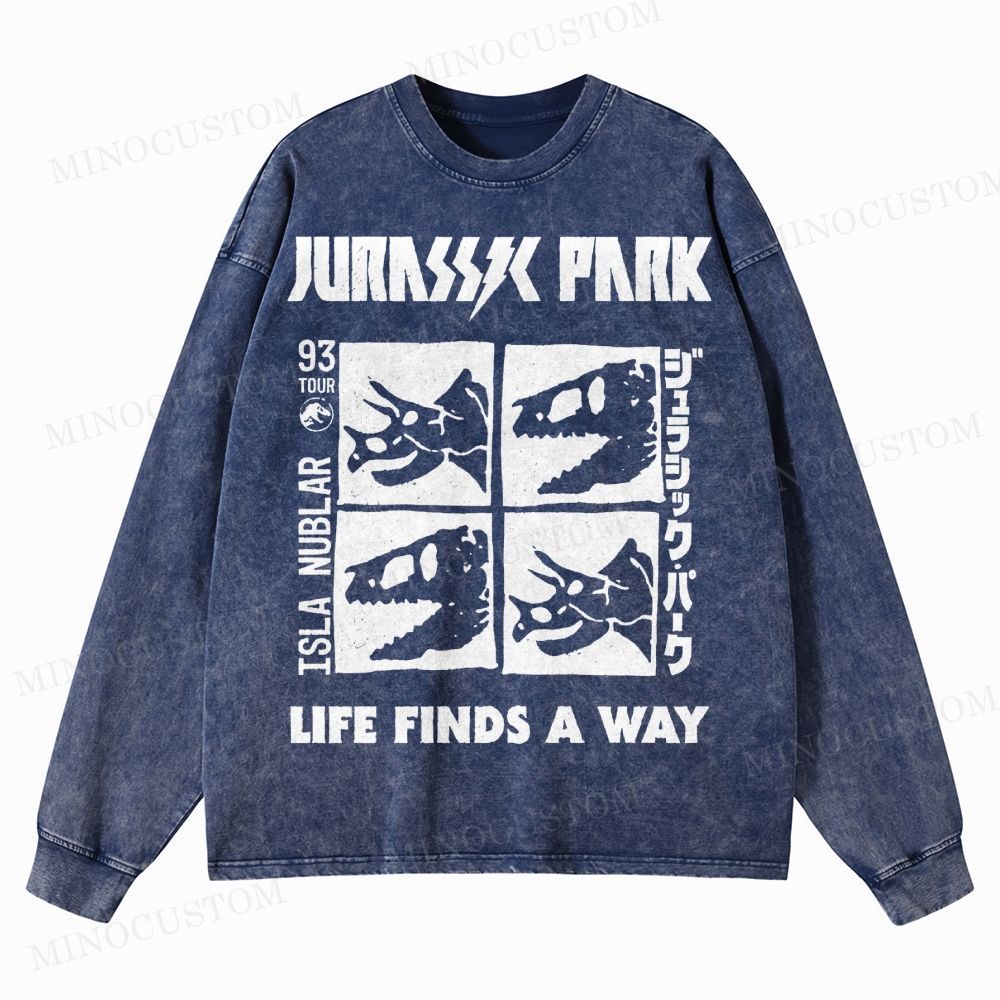 Dinosaur Skull Washed Long-Sleeved T-Shirt