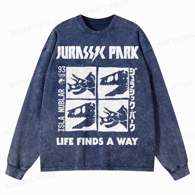 Dinosaur Skull Washed Long-Sleeved T-Shirt