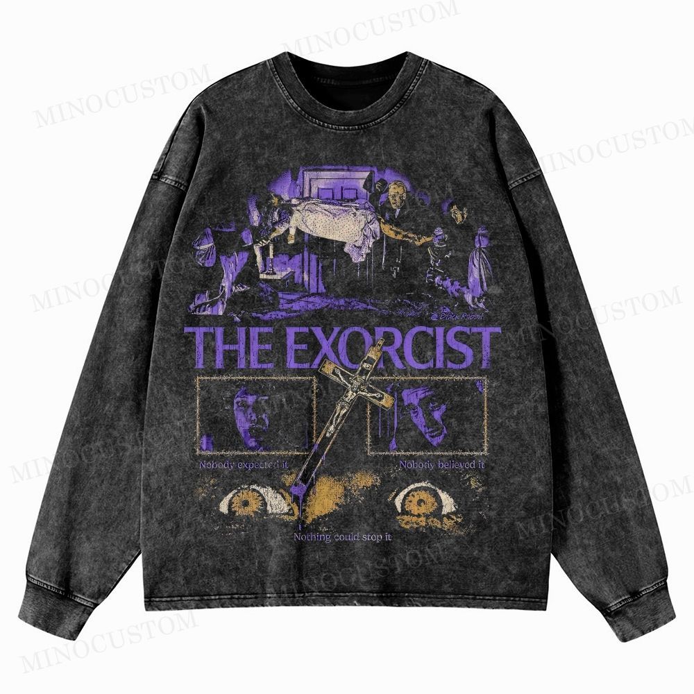 The Exorcist Horror Poster Washed Long-Sleeved T-Shirt