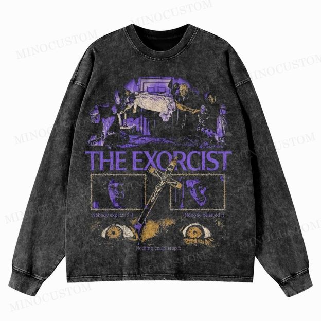 The Exorcist Horror Poster Washed Long-Sleeved T-Shirt 