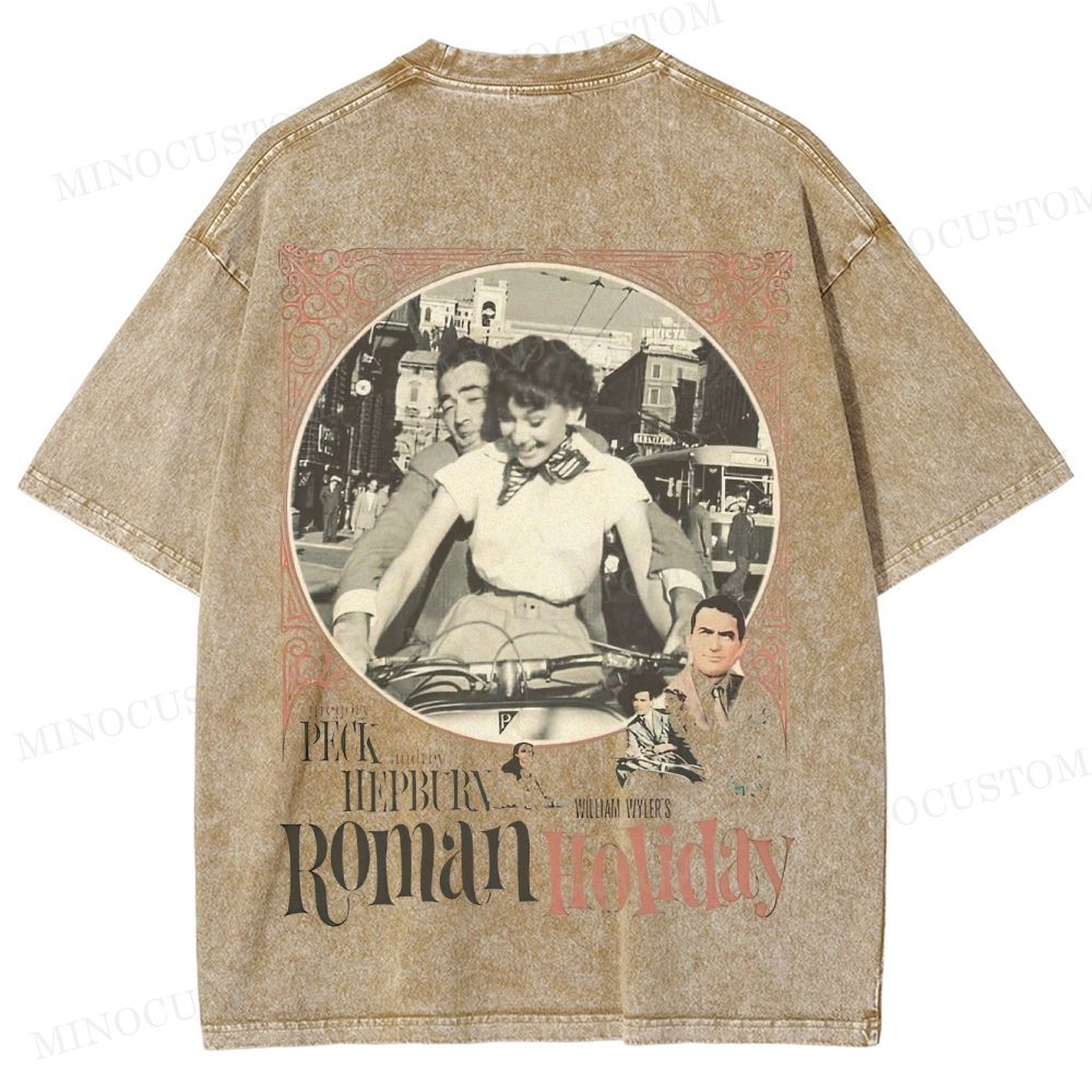 Roman Holiday Romantic Comedy Graphic  Washed T-Shirt