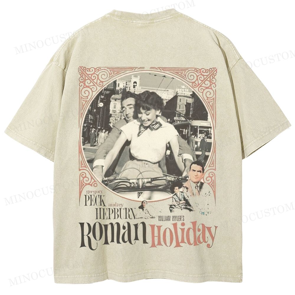 Roman Holiday Romantic Comedy Graphic  Washed T-Shirt