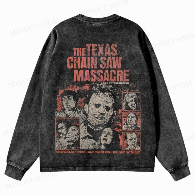 The Texas Chain Saw Massacre Slasher Horror Graphic Washed Long-Sleeved T-Shirt