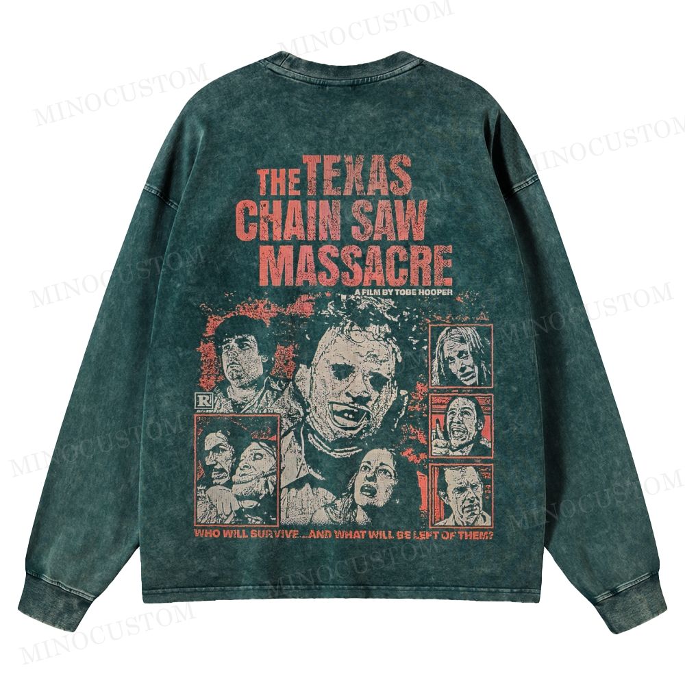 The Texas Chain Saw Massacre Slasher Horror Graphic Washed Long-Sleeved T-Shirt