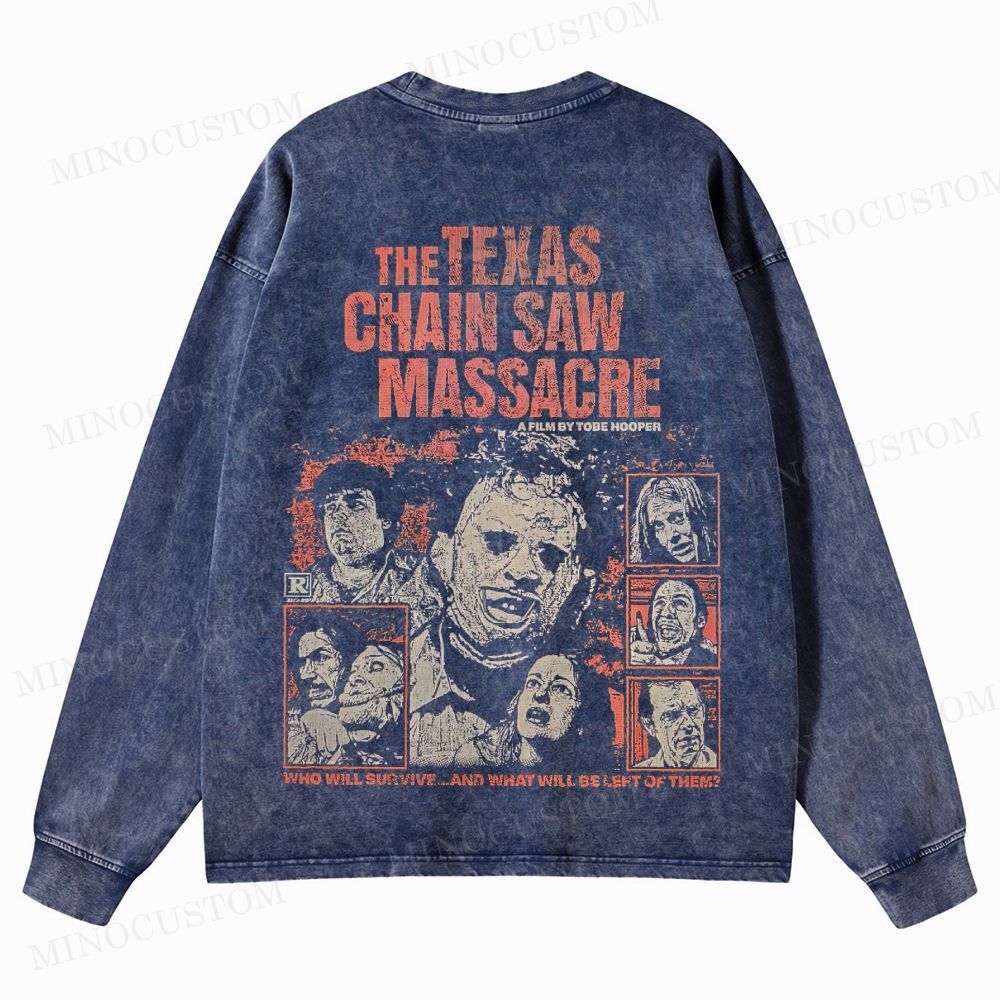 The Texas Chain Saw Massacre Slasher Horror Graphic Washed Long-Sleeved T-Shirt