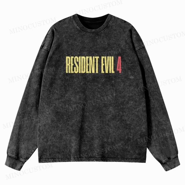 Resident Evil 4 Survival Horror Game Graphic Washed Long-Sleeved T-Shirt