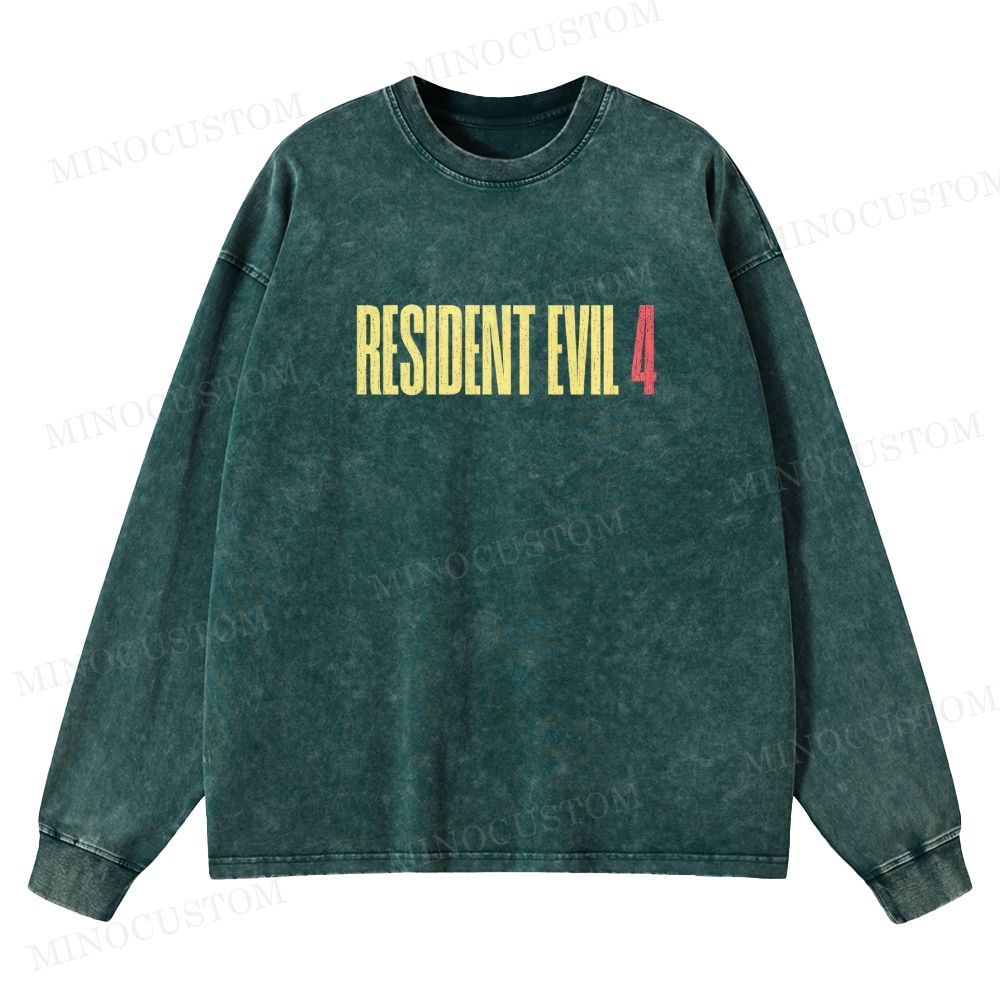 Resident Evil 4 Survival Horror Game Graphic Washed Long-Sleeved T-Shirt