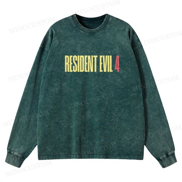 Resident Evil 4 Survival Horror Game Graphic Washed Long-Sleeved T-Shirt
