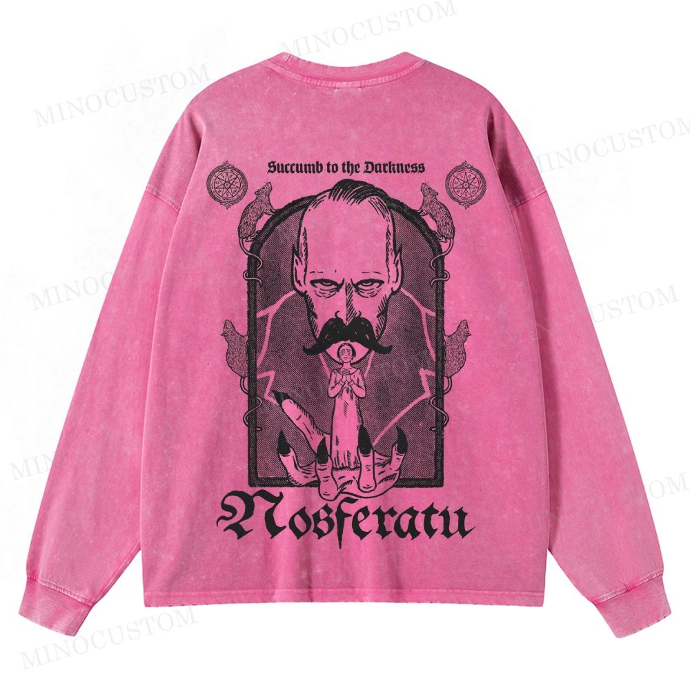 Nosferatu German Expressionist Horror Graphic Washed Long-Sleeved T-Shirt