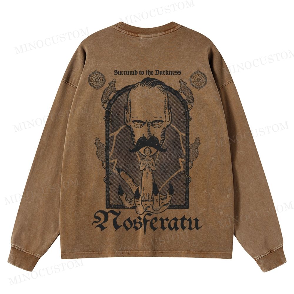 Nosferatu German Expressionist Horror Graphic Washed Long-Sleeved T-Shirt