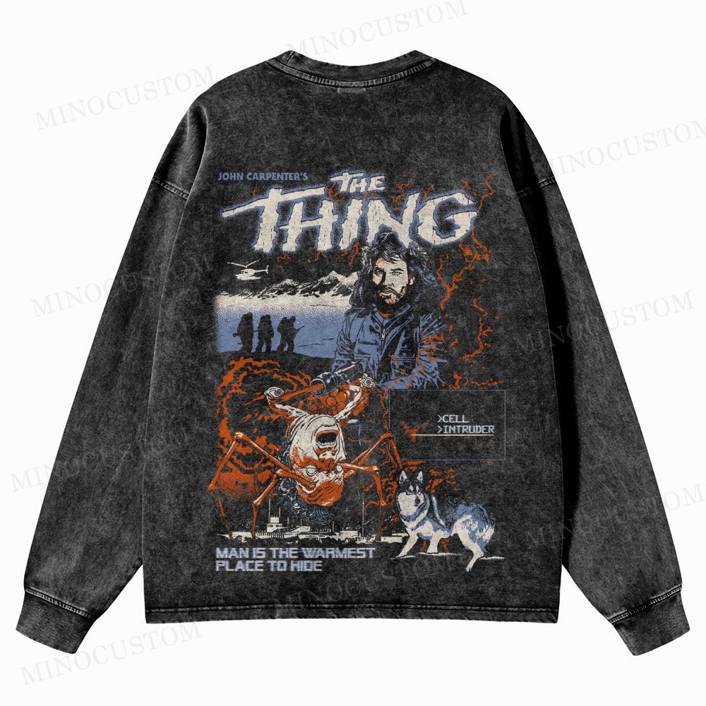 The Thing Body Horror Sci-Fi Graphic Washed Long-Sleeved T-Shirt