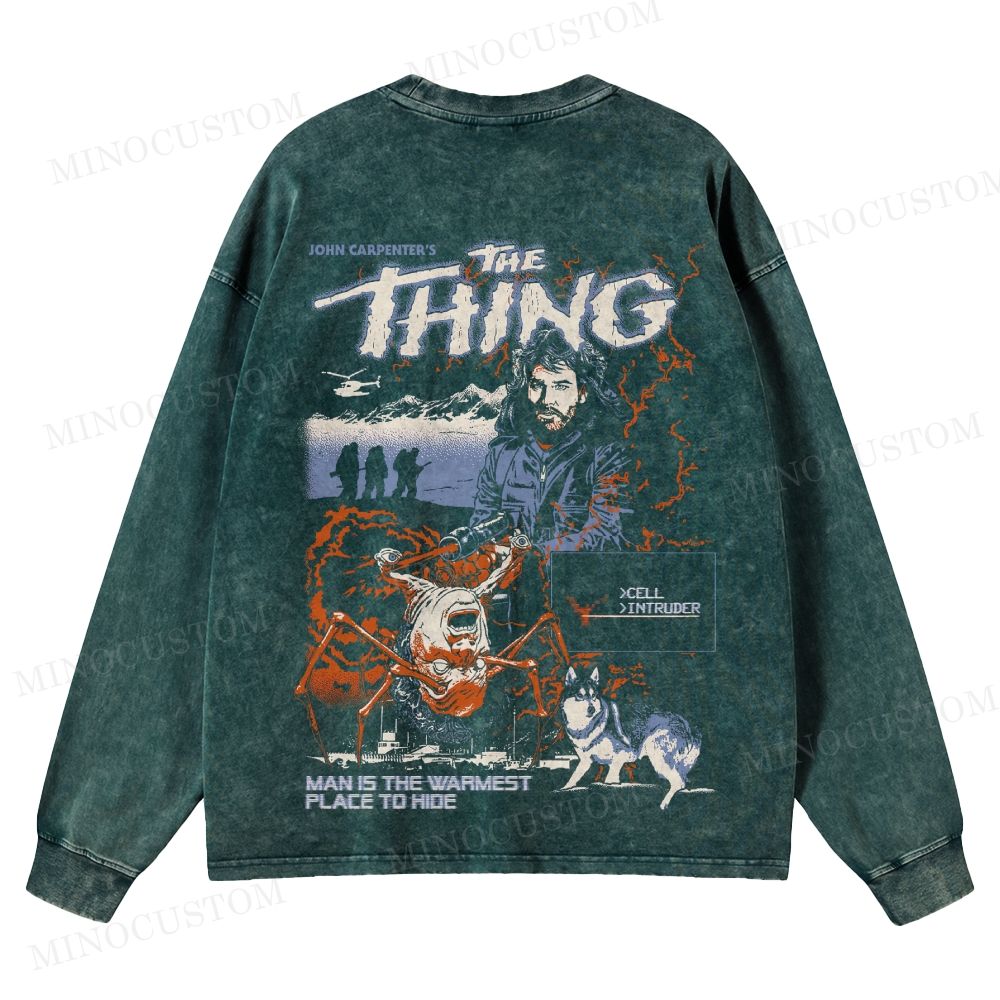 The Thing Body Horror Sci-Fi Graphic Washed Long-Sleeved T-Shirt