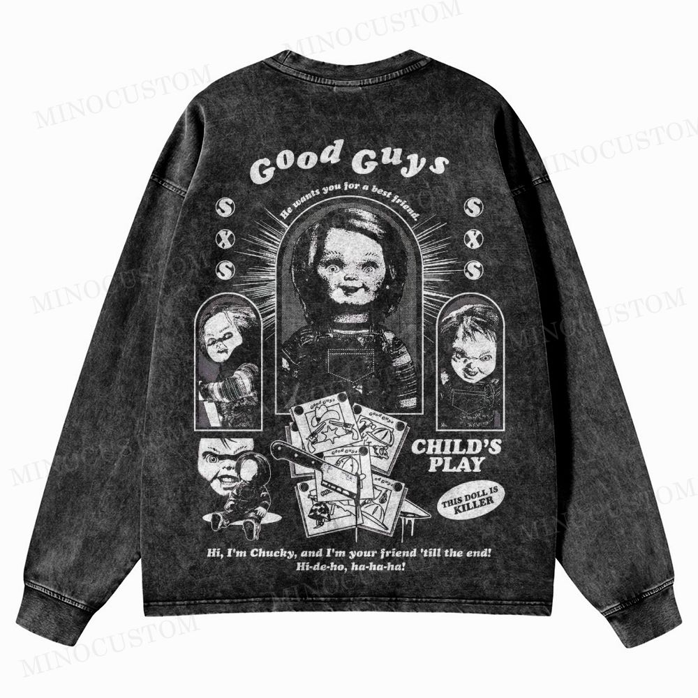 Child's Play Slasher Horror Graphic Washed Long-Sleeved T-Shirt